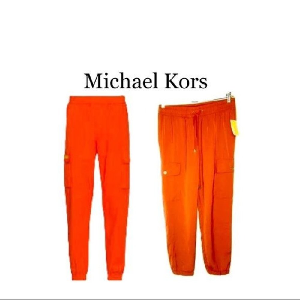 Michael Kors Cargo Jogger Pants Orange Womens Size 12 New With Tags